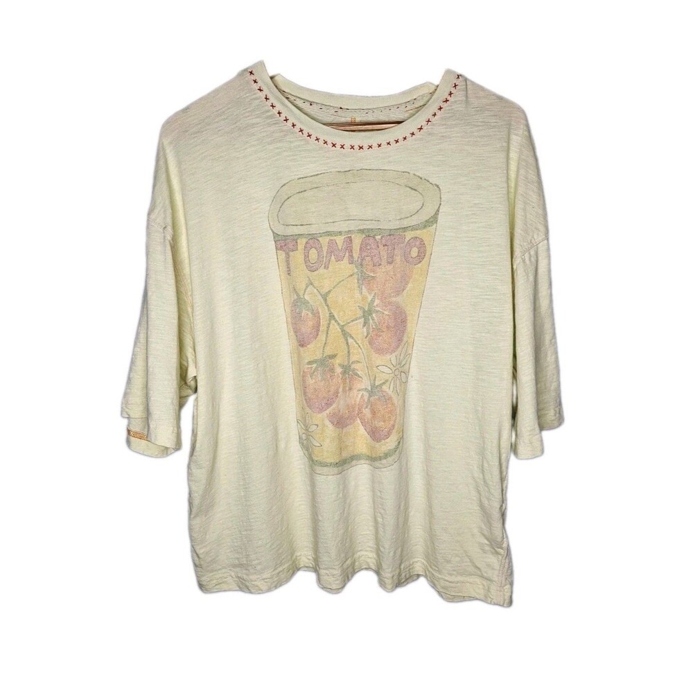 We the FREE PEOPLE T-Shirt In Spring Tee Tunic Top M Tomato Graphic Print